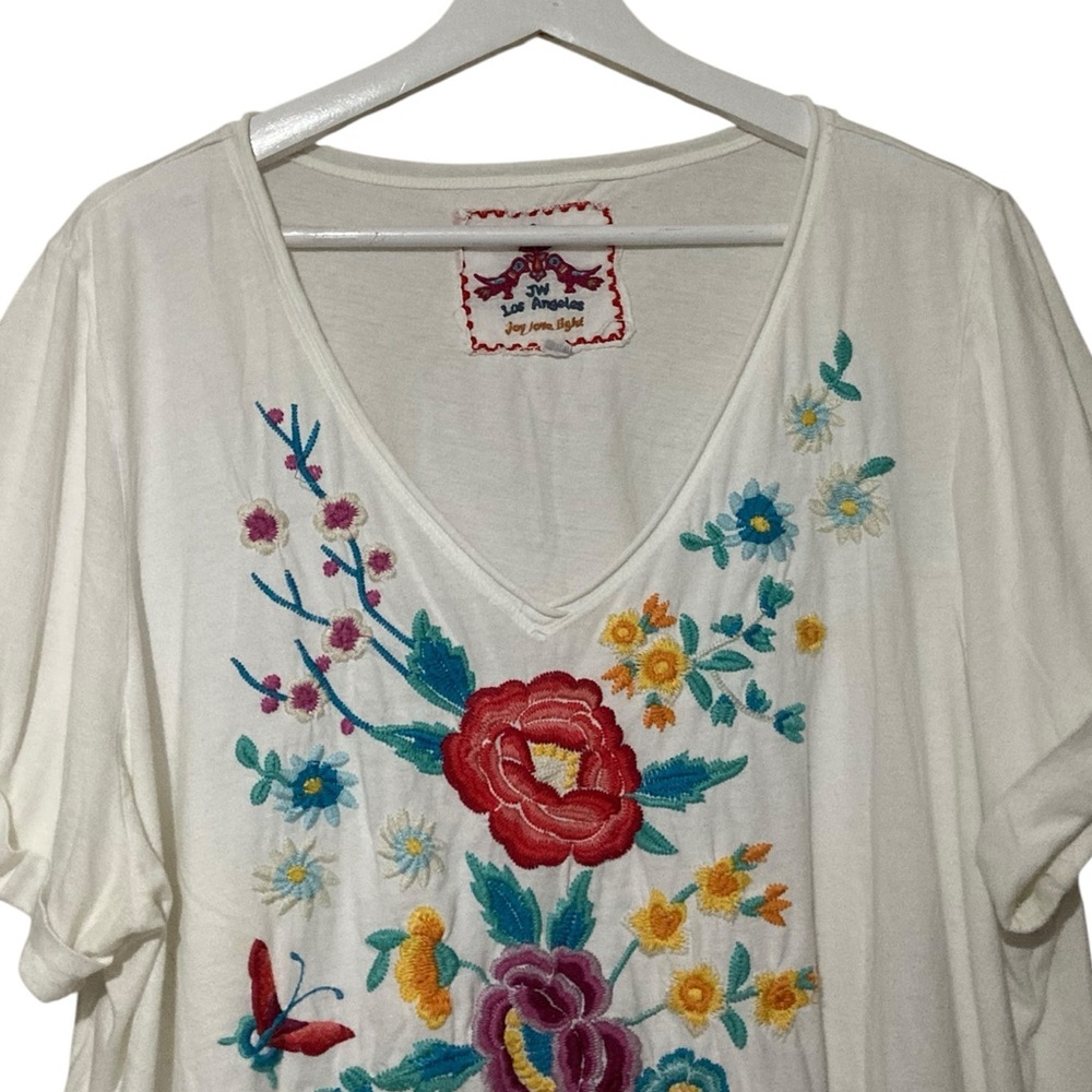 Johnny Was Deep V-Neck Cotton Tee - Picture 3 of 12